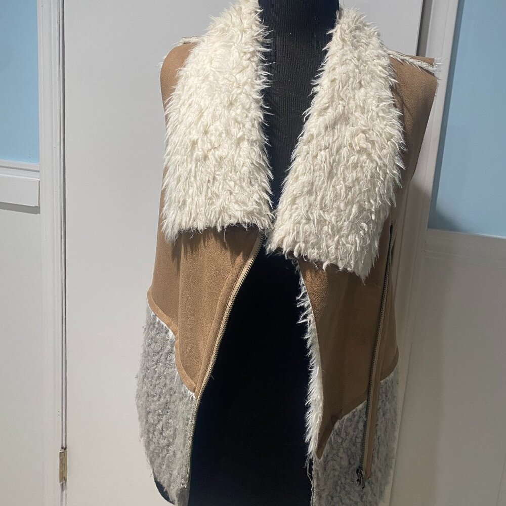 Anthropologie Long Faux Shearling and Suede Vest